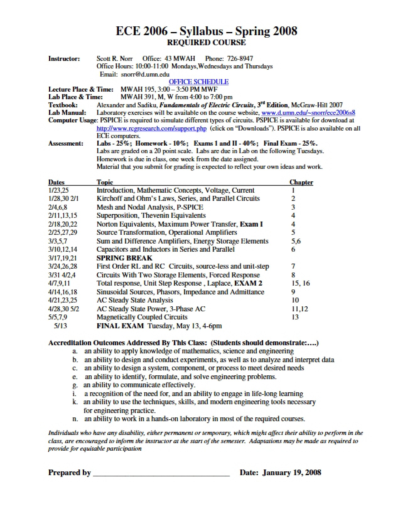 Electric Circuit Analysis Syllabus