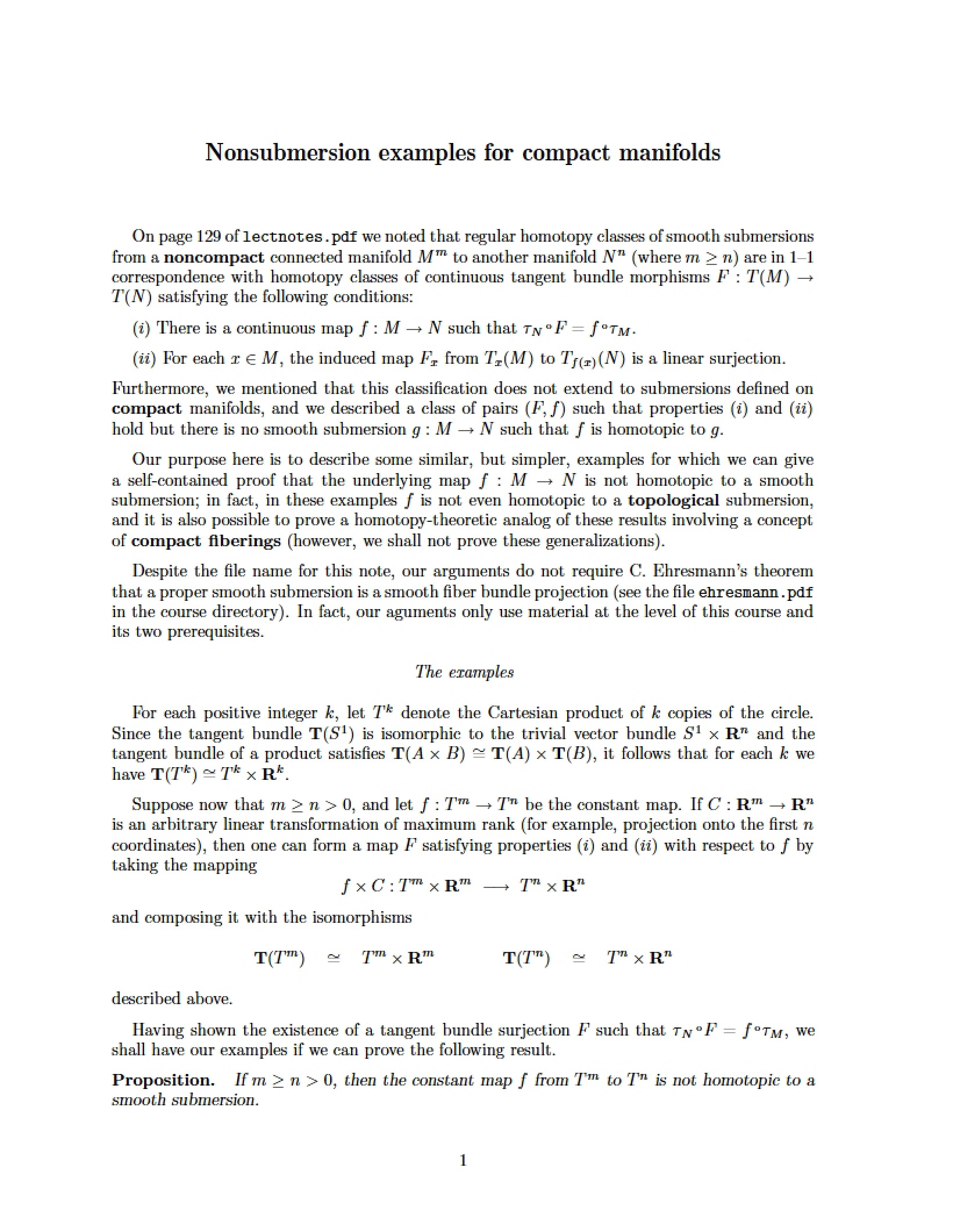 Compact Manifolds Nonsubmersion Examples
