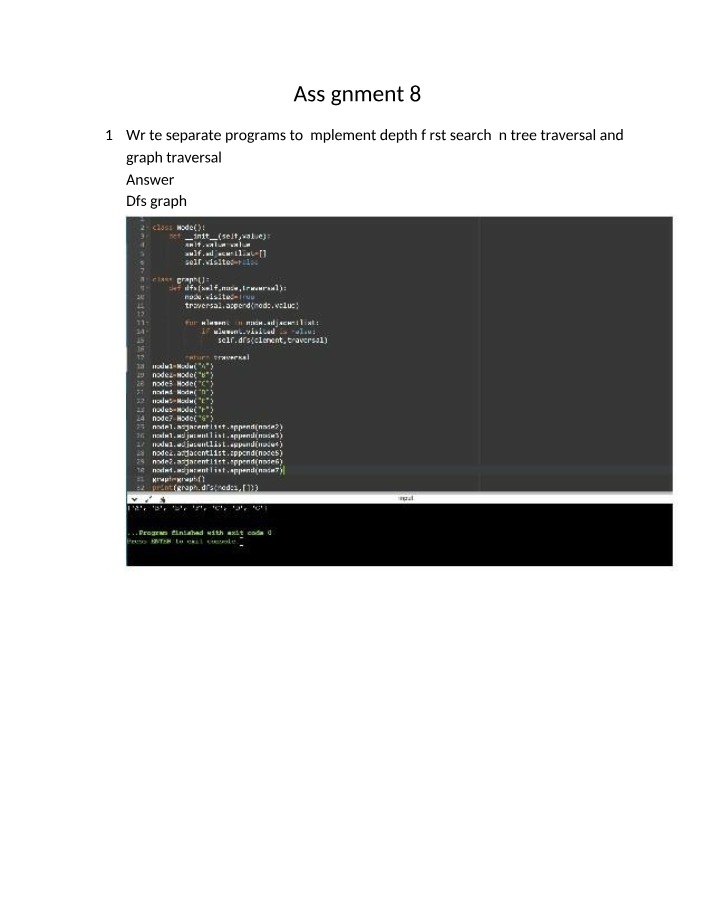 DFS Implementation Assignment 8