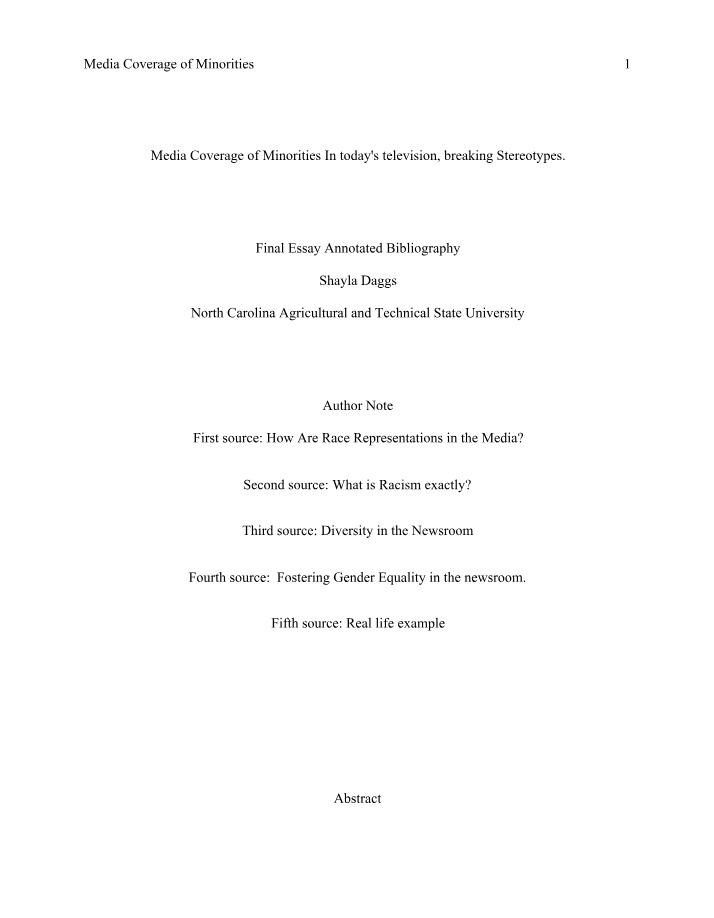 Paper on Media Coverage of Minorities