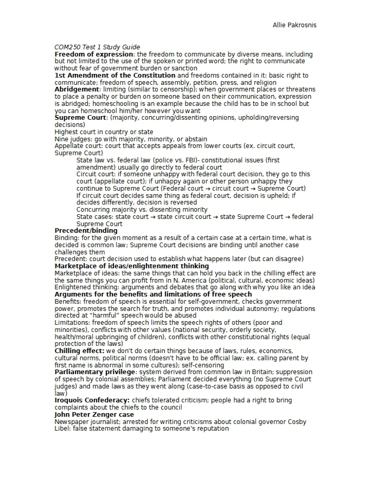 Study Guide for Test One