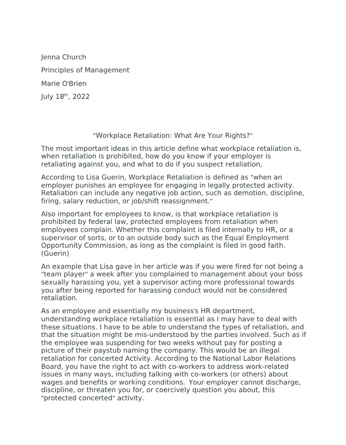 Workplace Retaliation Rights in Management