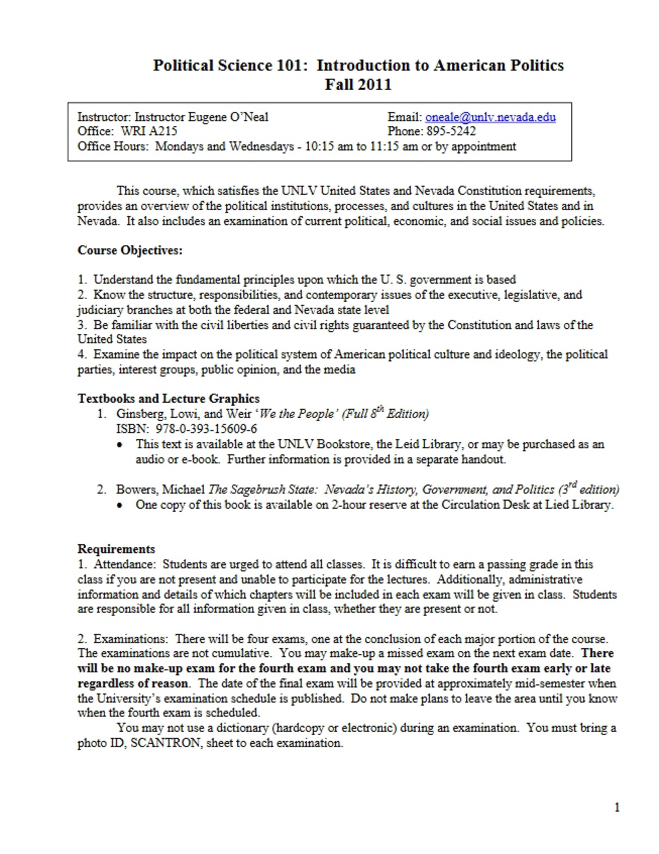 Syllabus Introduction to American Politics