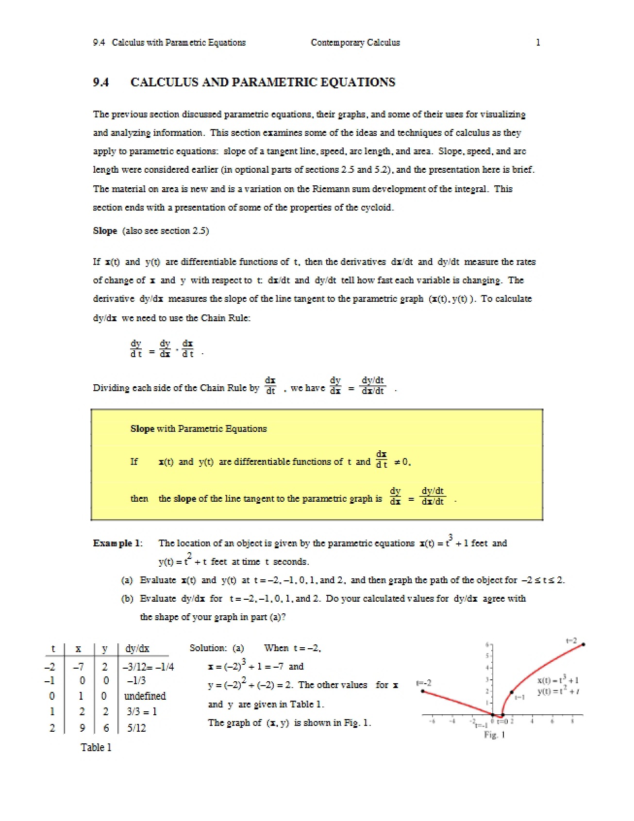 Parametric Equation Calculus