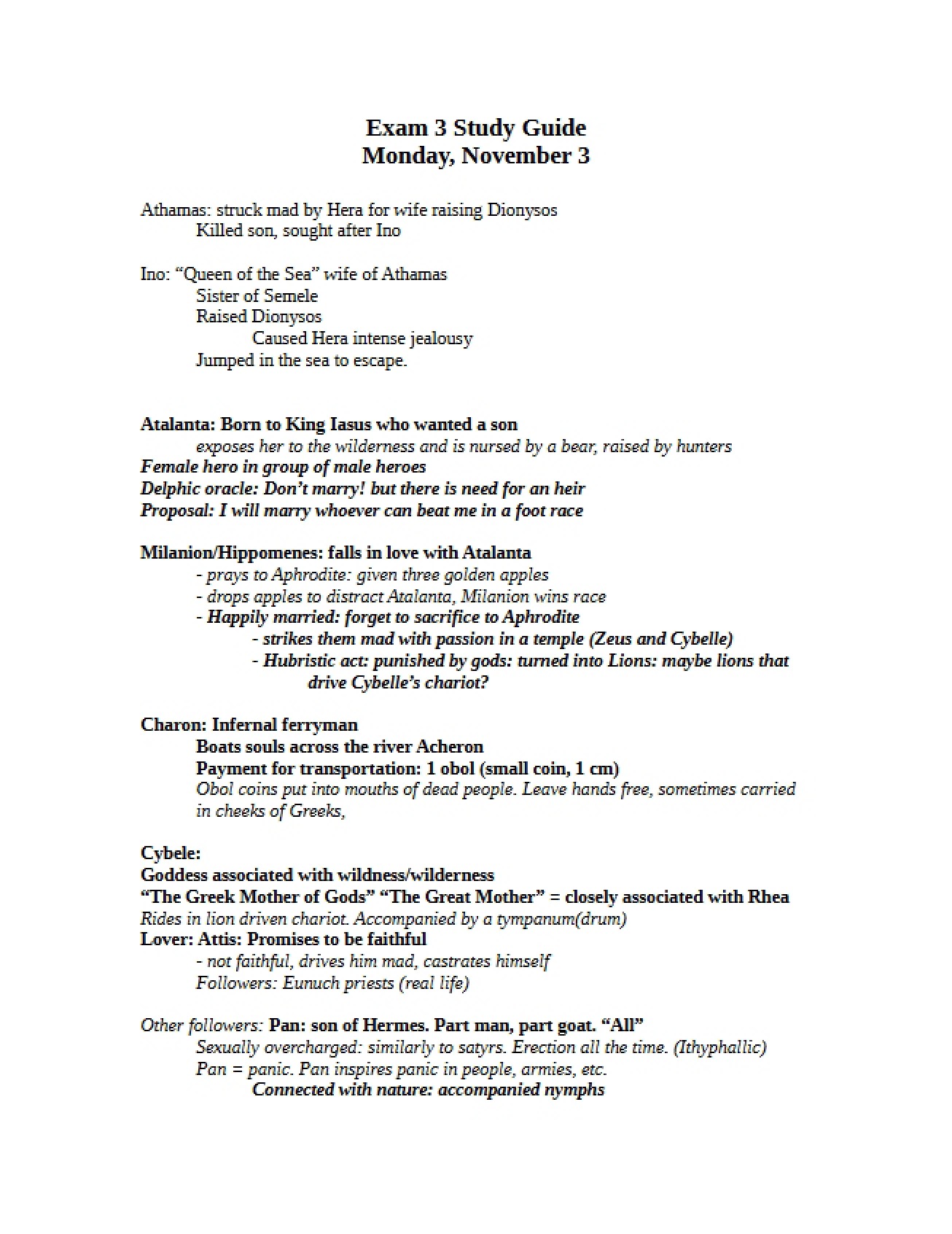 Study Guide Mythology Exam 3