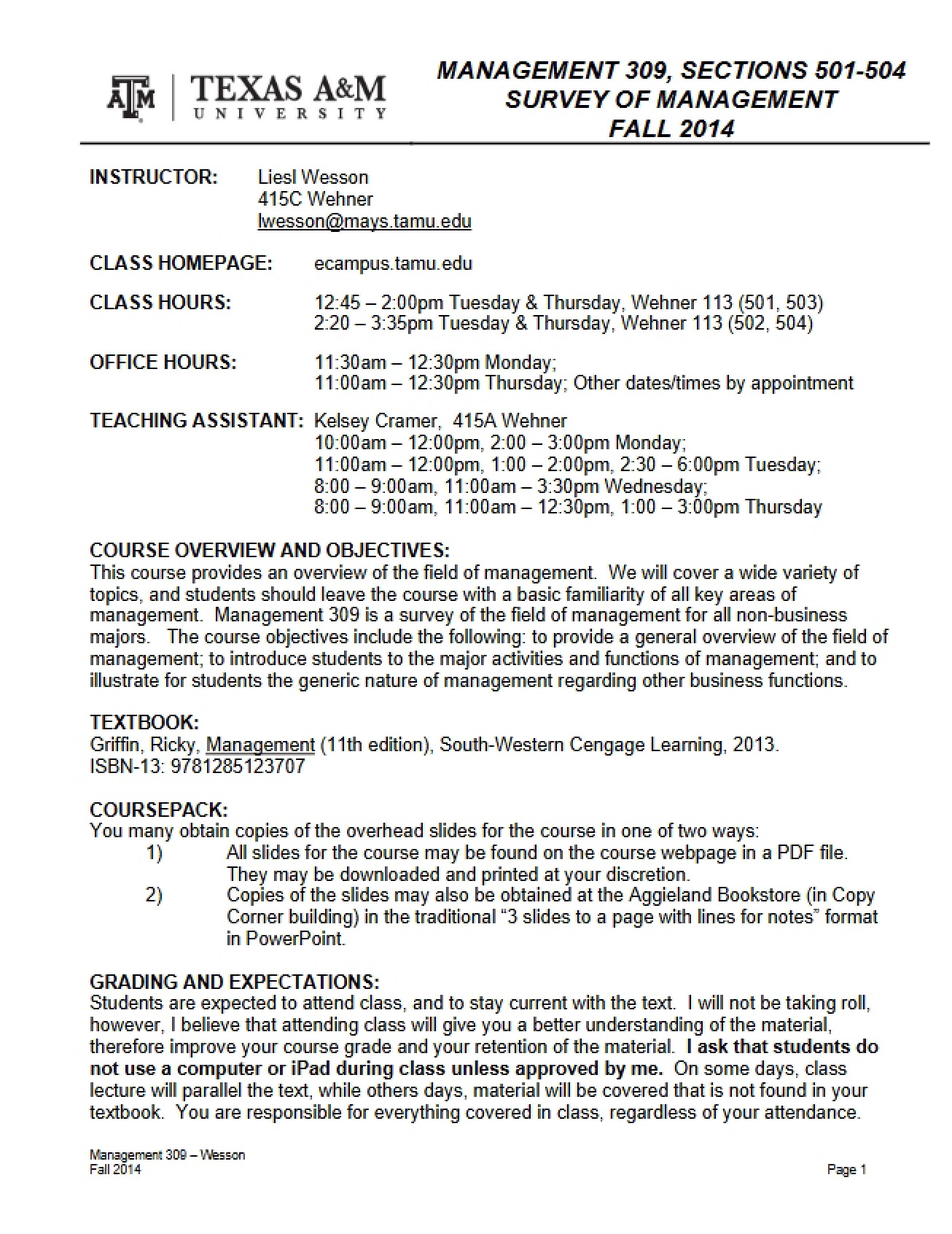 Syllabus for MGMT 309