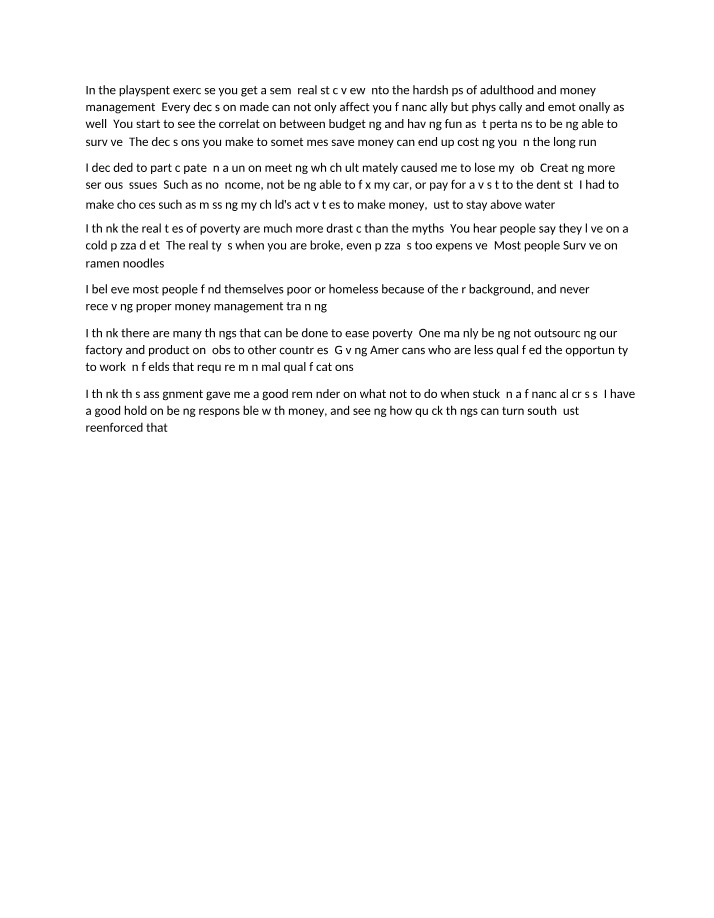 Reflection on Playspent Exercise
