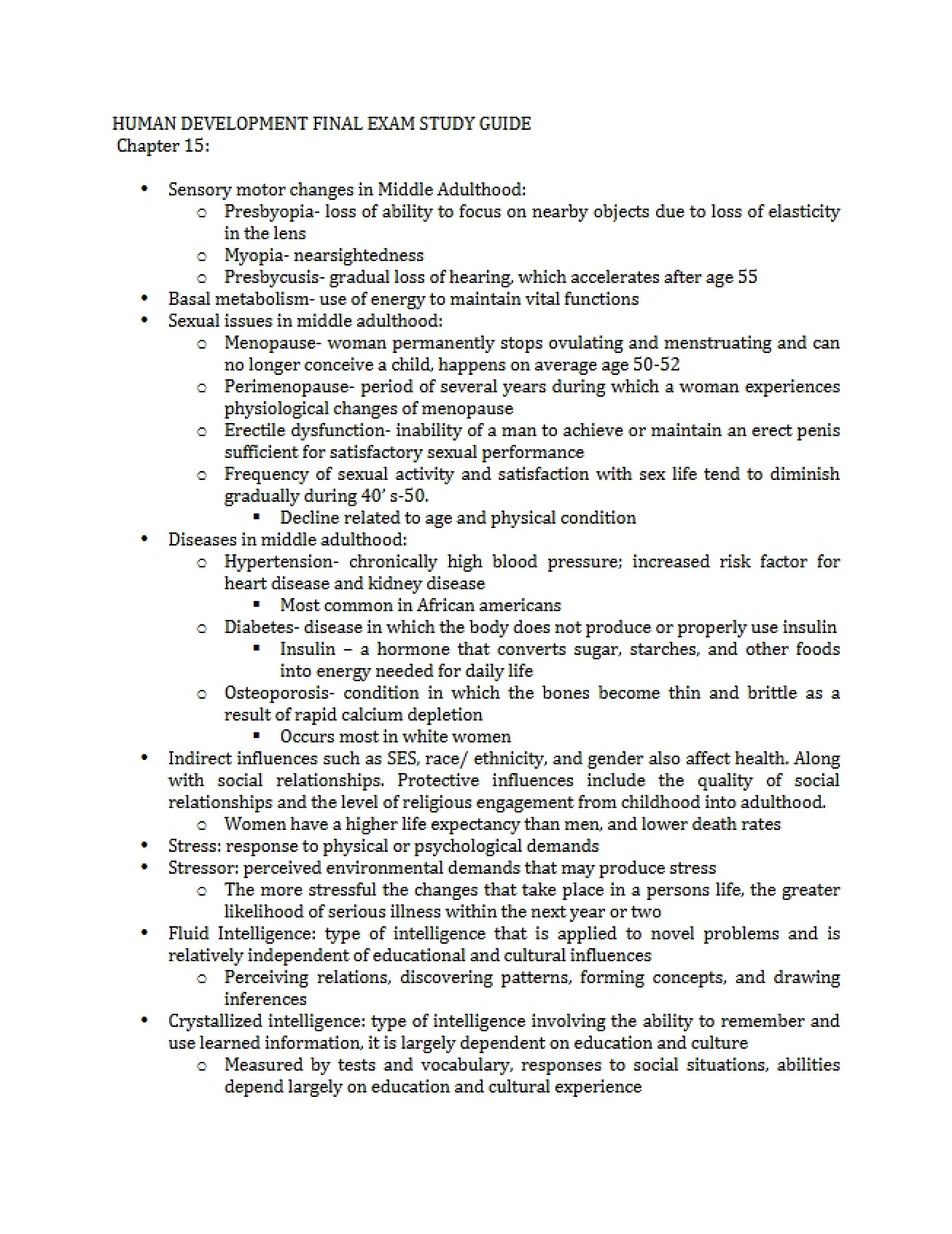 Final Exam Study Guide for Human Development