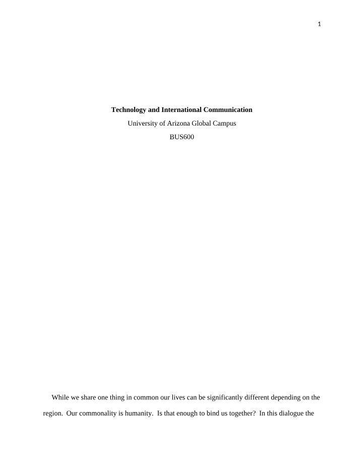 Technology and International Communication BUS600 Course