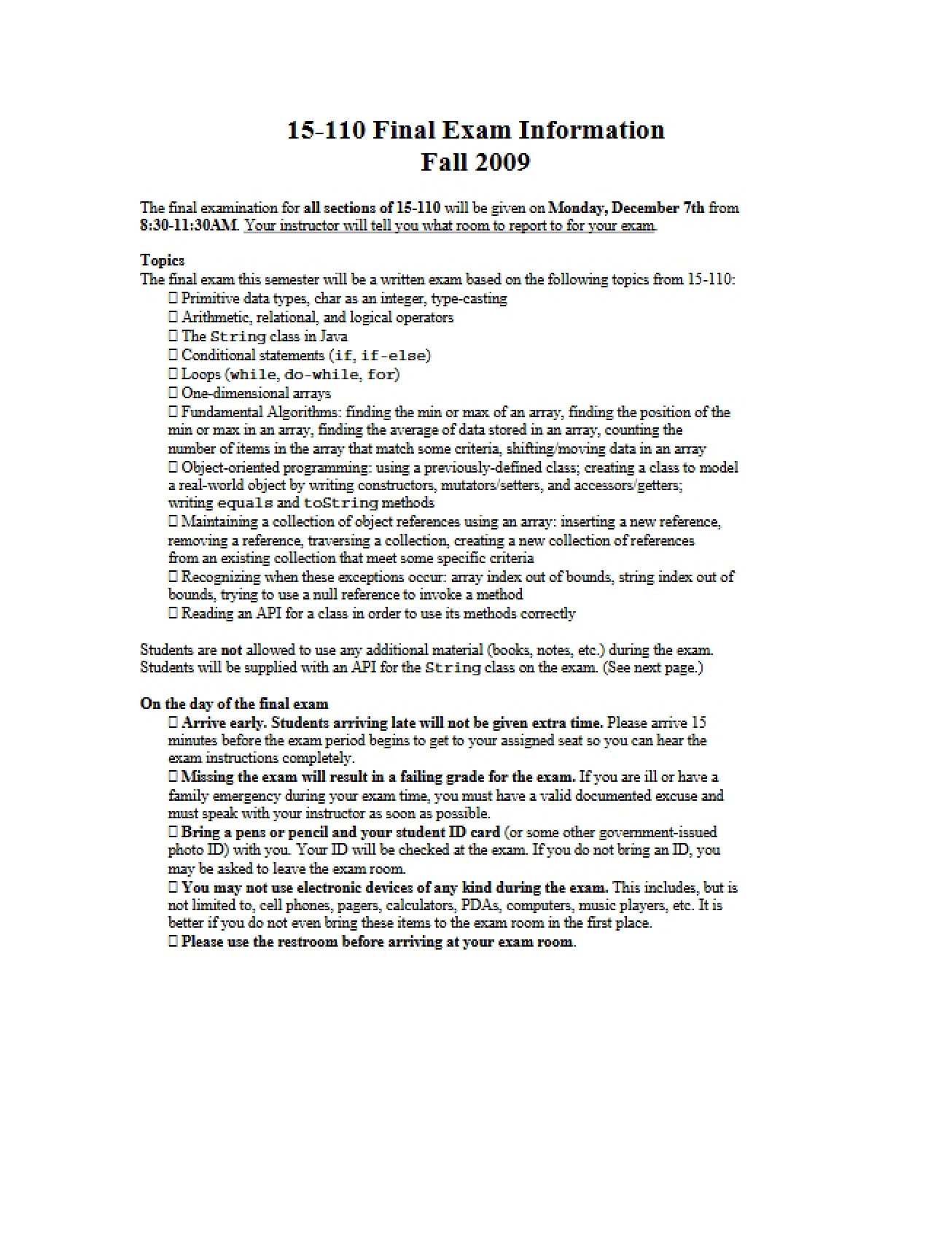 Principles of Computing Examination