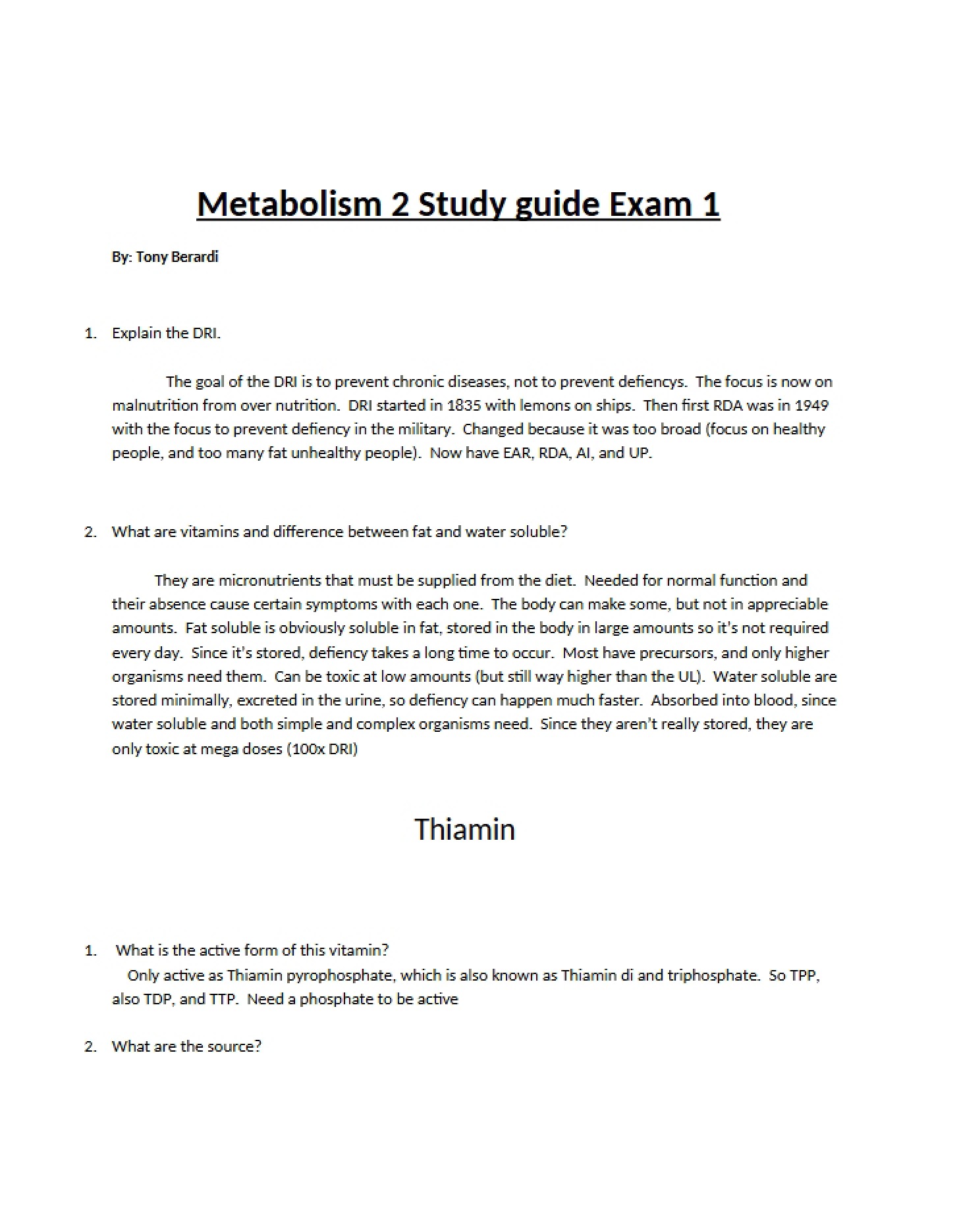 First Course Assessment