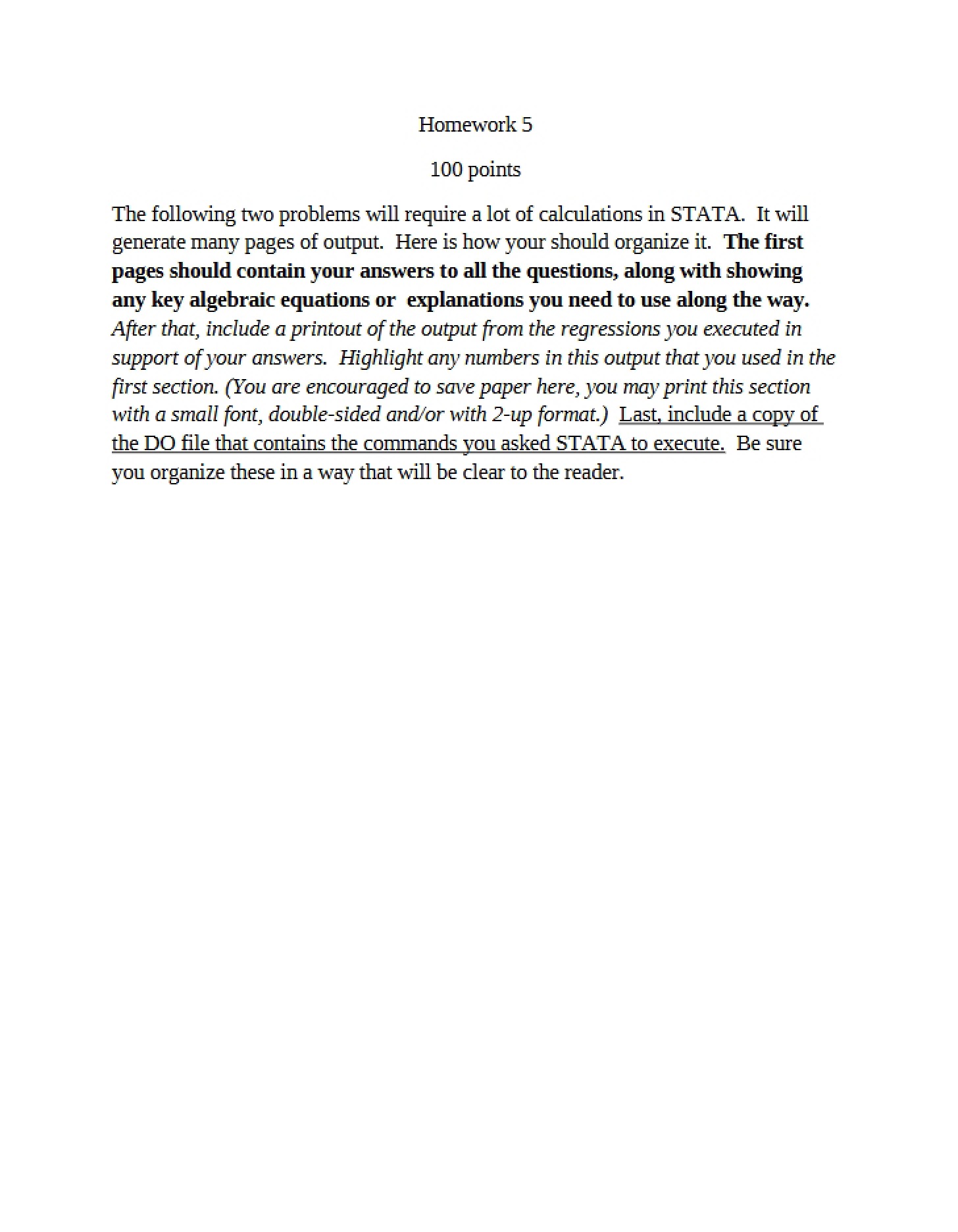 Fifth Homework Assignment