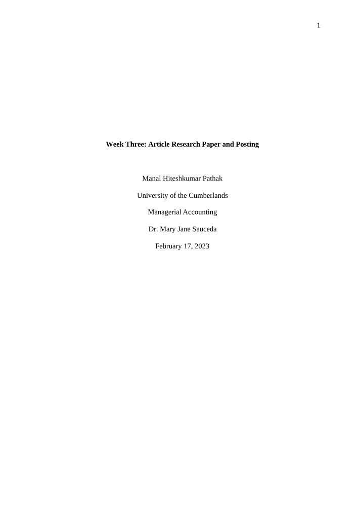 Week Three Article Research Paper and Posting - Manal Hiteshkumar Pathak