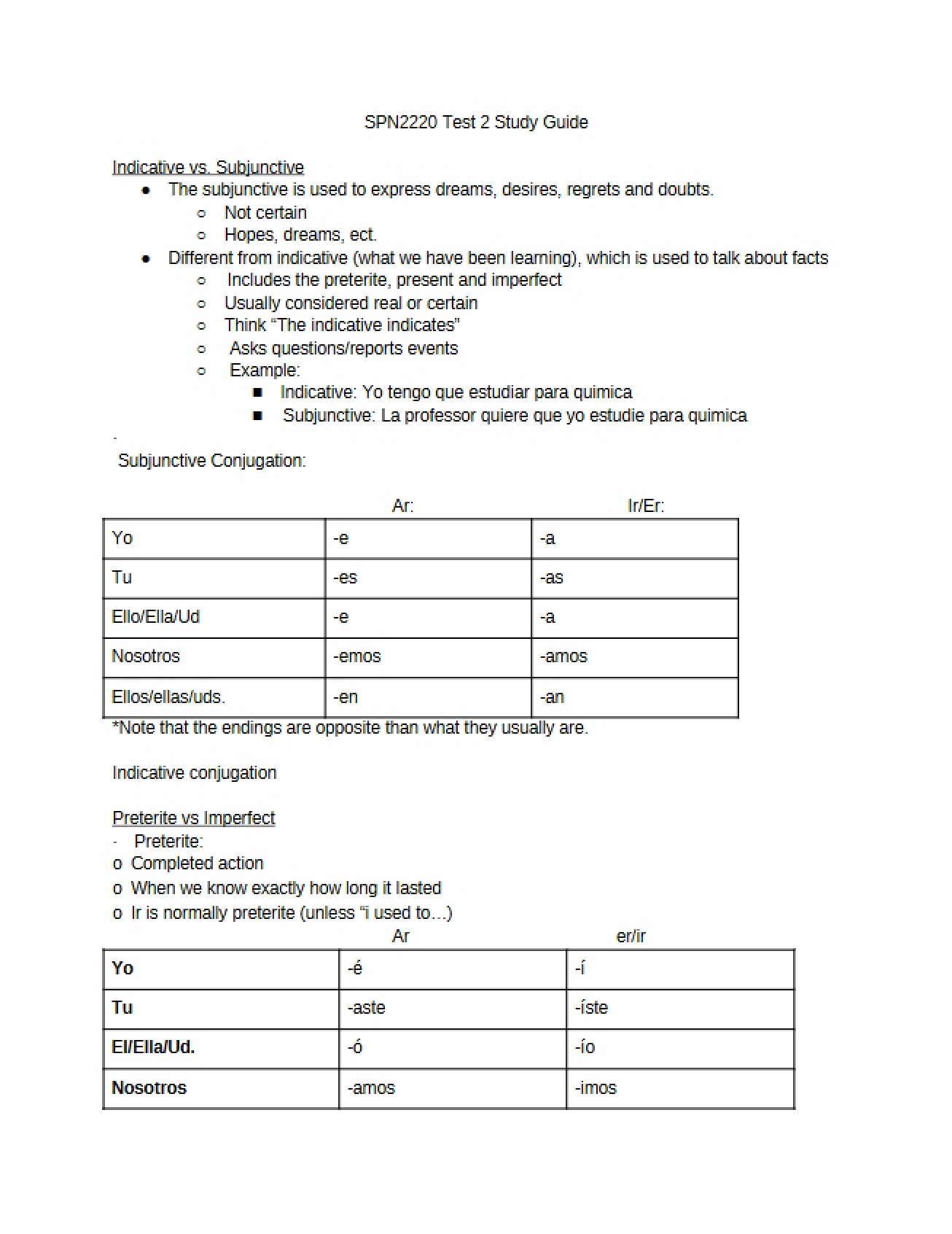 Study Guide for Test Two