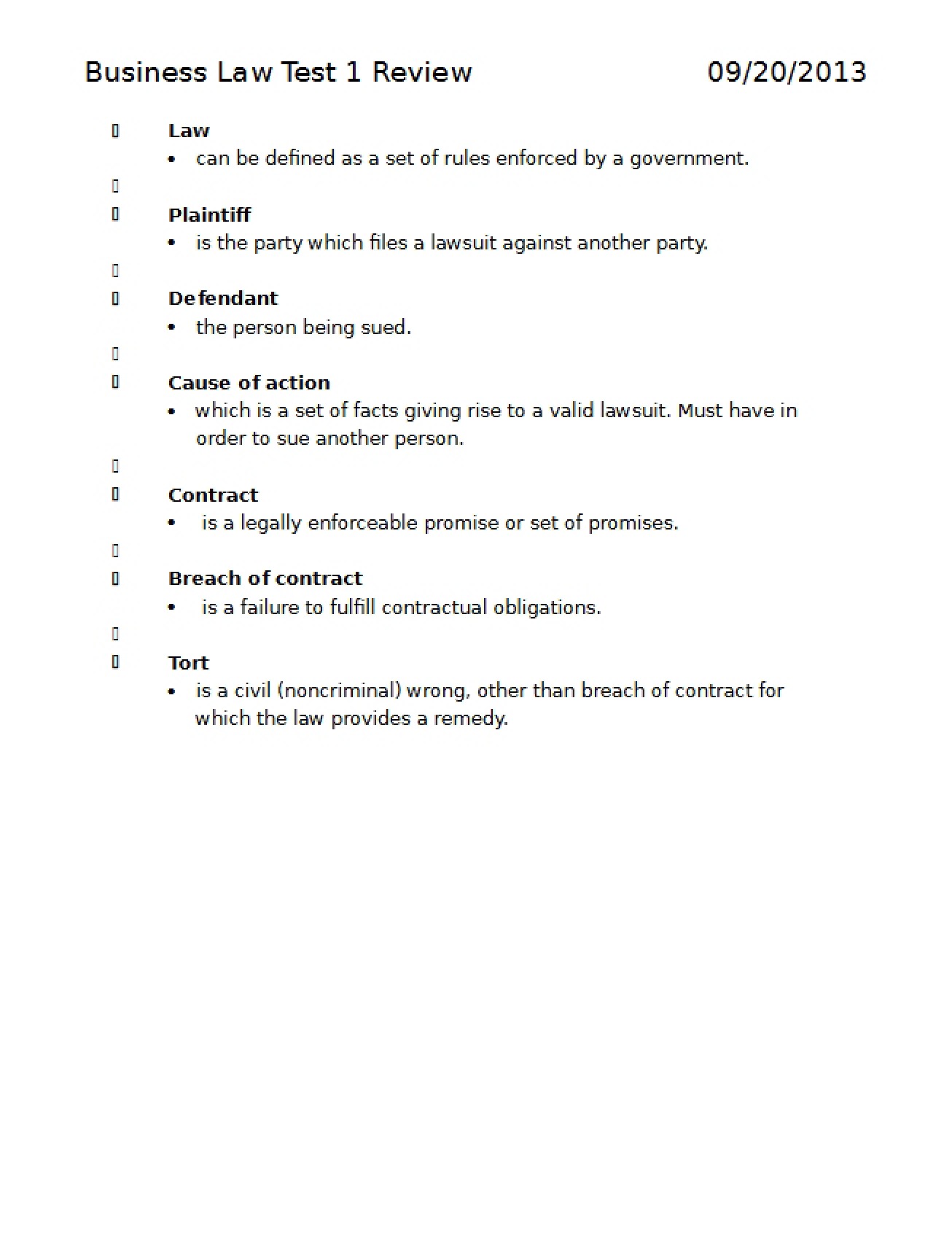 Review for Test 1 in Business Law