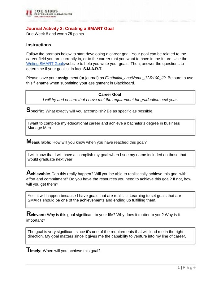 Creating a SMART Goal
