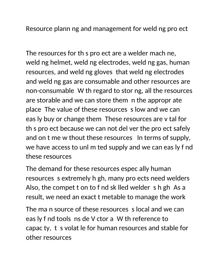 Welding Project Resource Planning Management