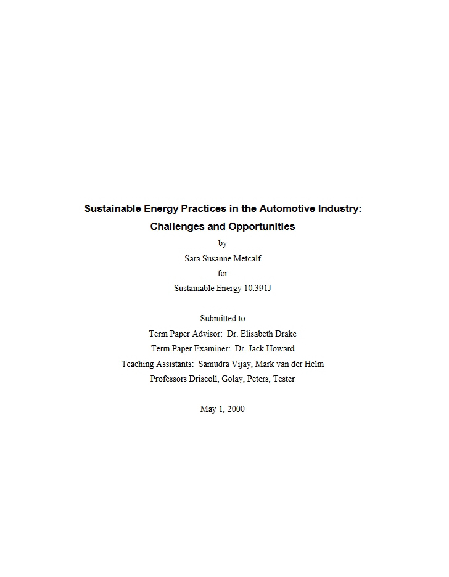 Automotive Industry Sustainable Energy Practices