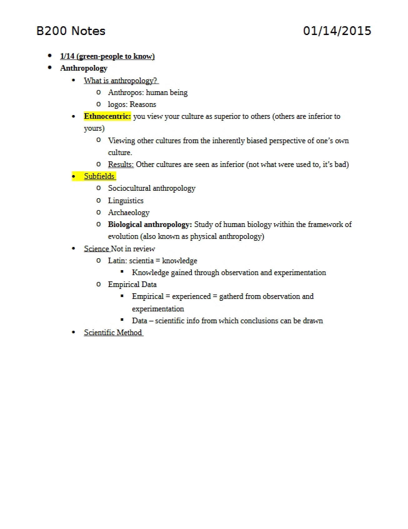Bioanthropology Course Notes
