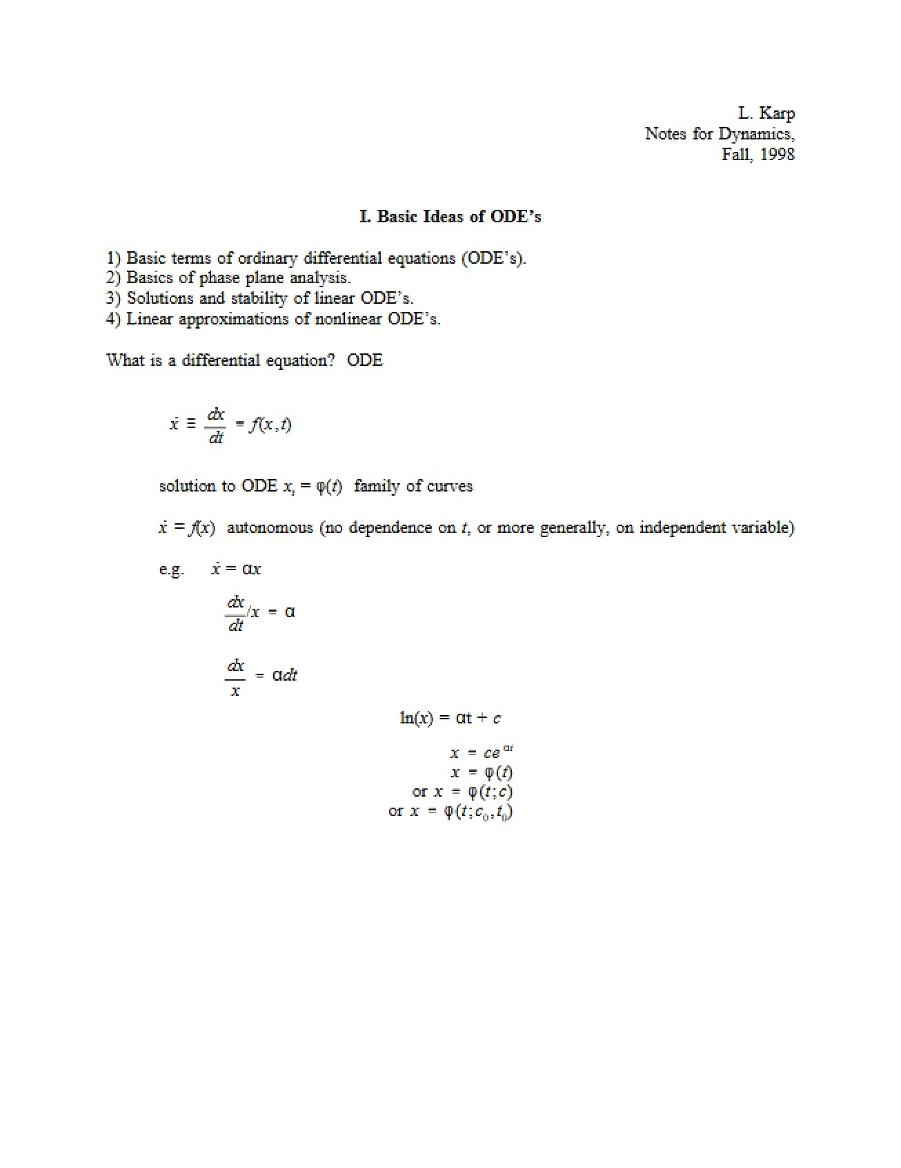 Ordinary Differential Equations (ODEs) Basic Concepts