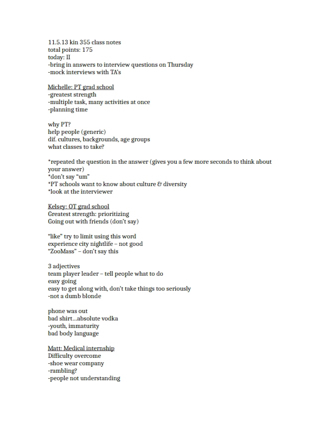 Class Notes from November 5th, 2013