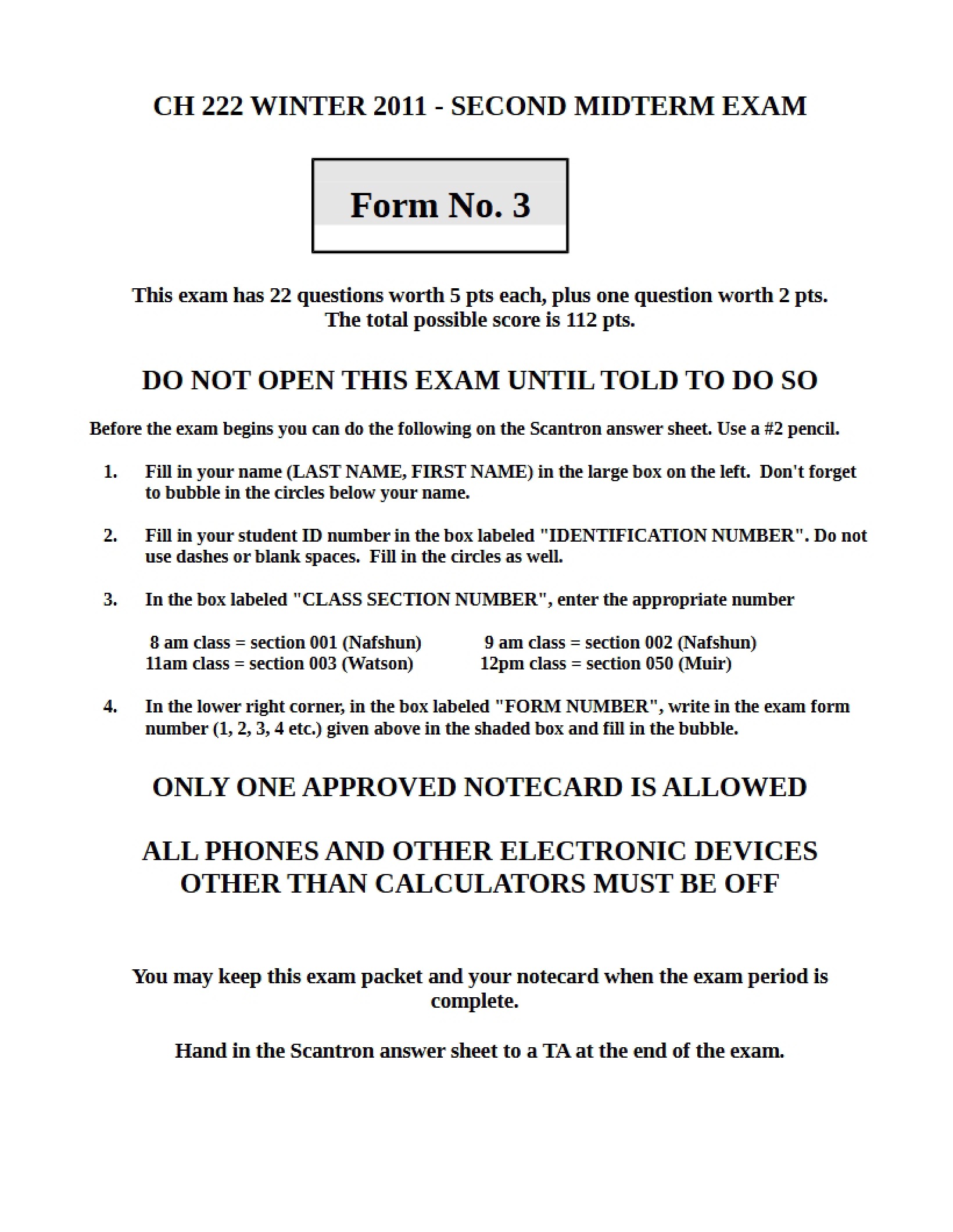 Second Midterm Exam for CH 222