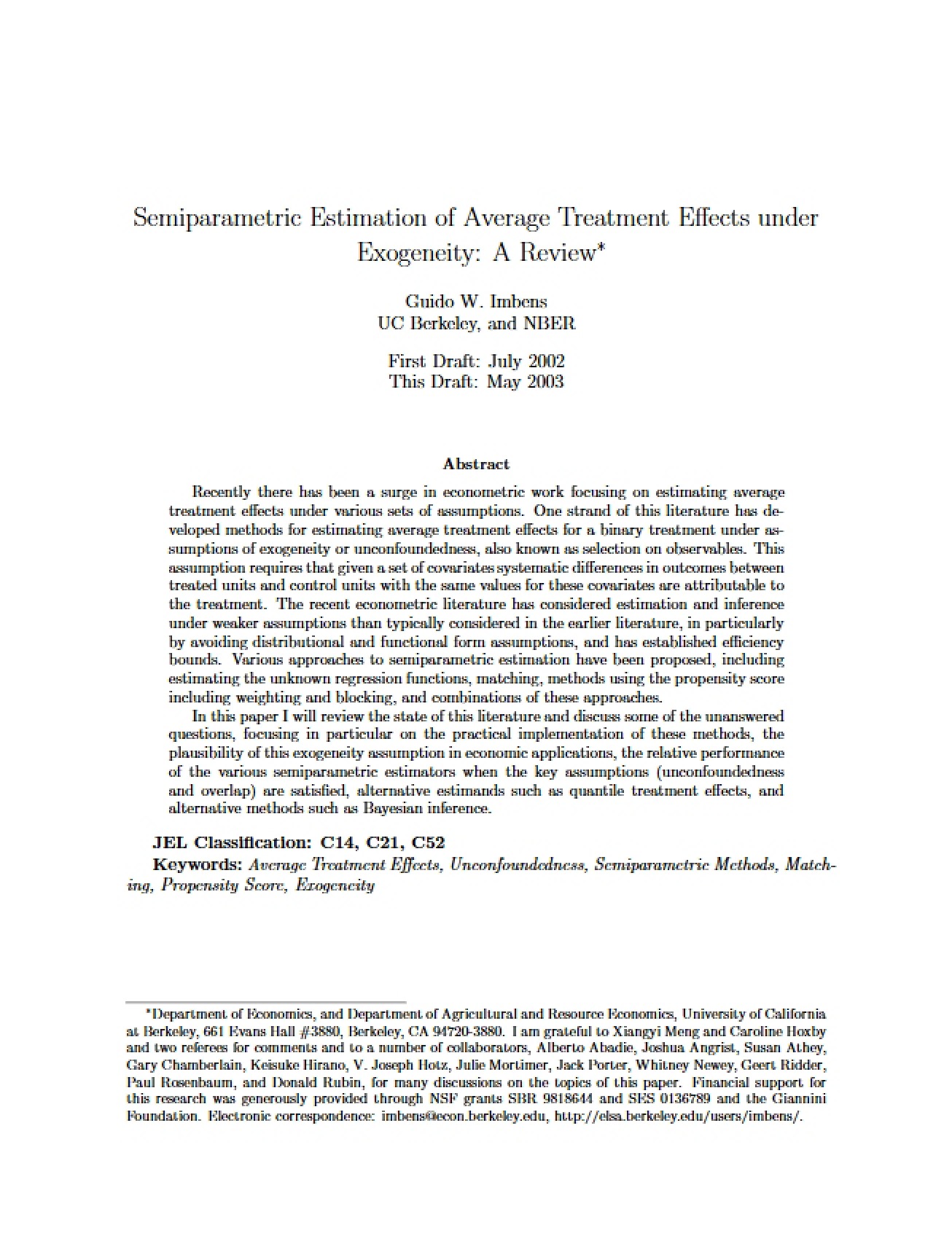 Review of Semiparametric Estimation of Average Treatment Effects under Exogeneity