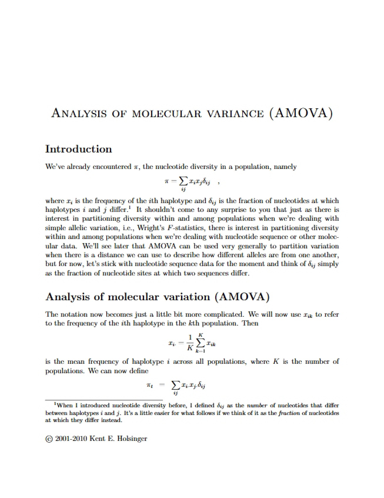 Analysis of Molecular Variance - Population Genetics