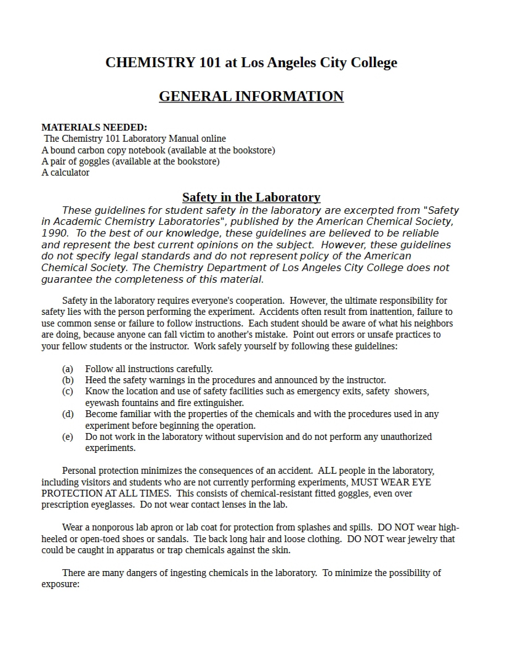 General Chemistry I Course Info