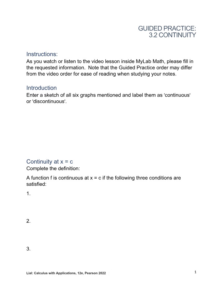 Guided Practice for Continuity
