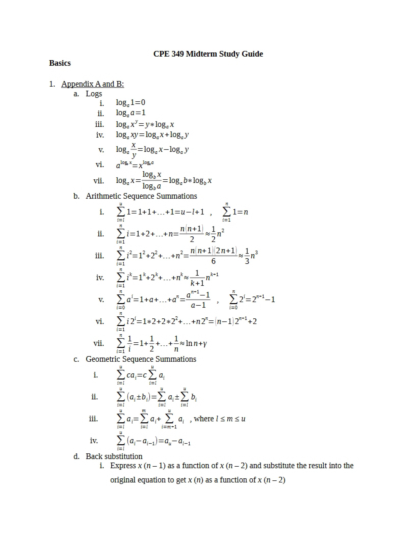 Study Guide for Midterm - CPE 349