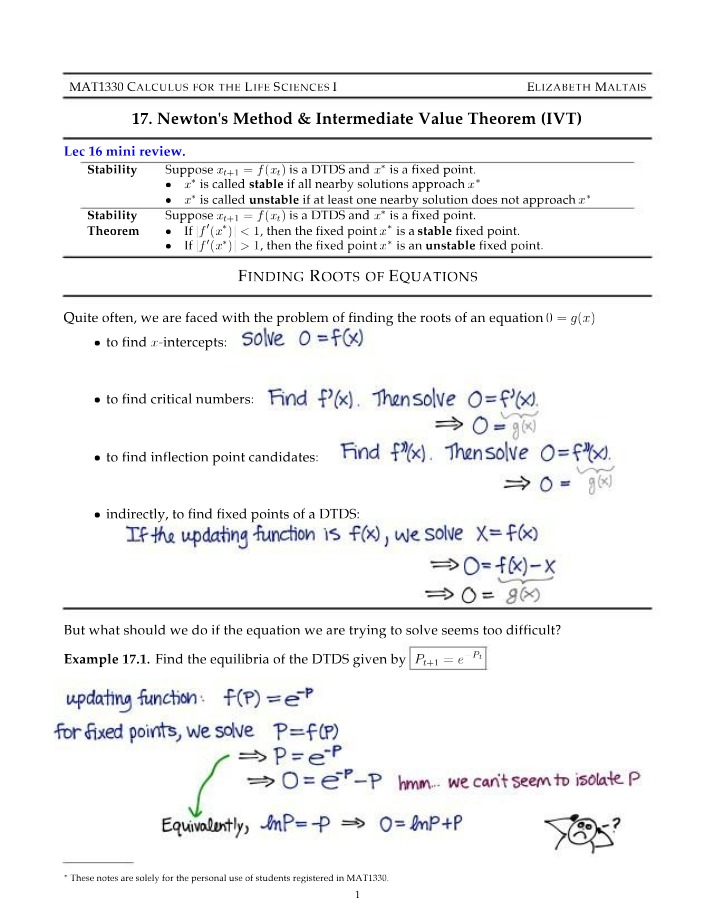 Notes on Newton's Method and Intermediate Value Theorem