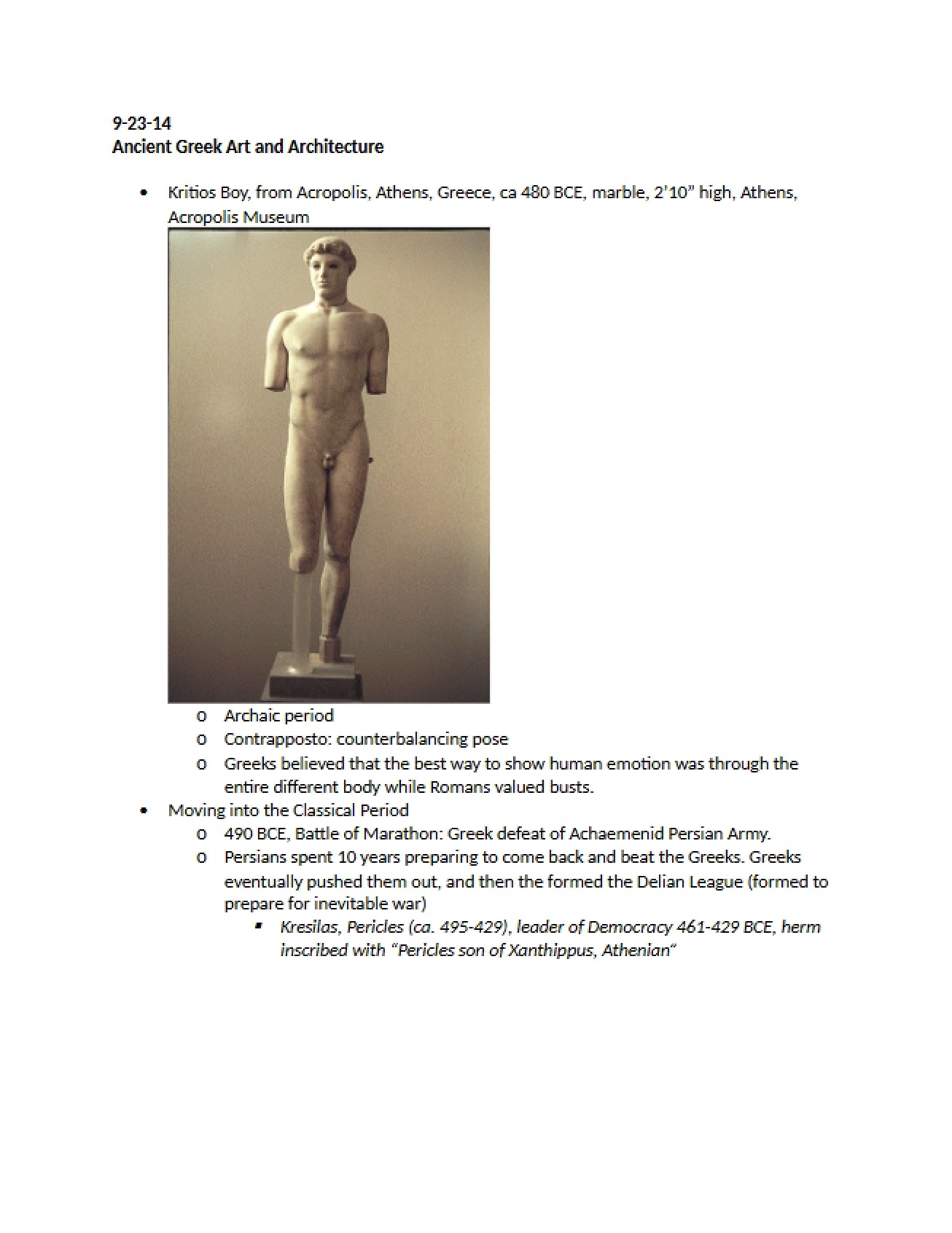 Art History Notes from September 23, 2014