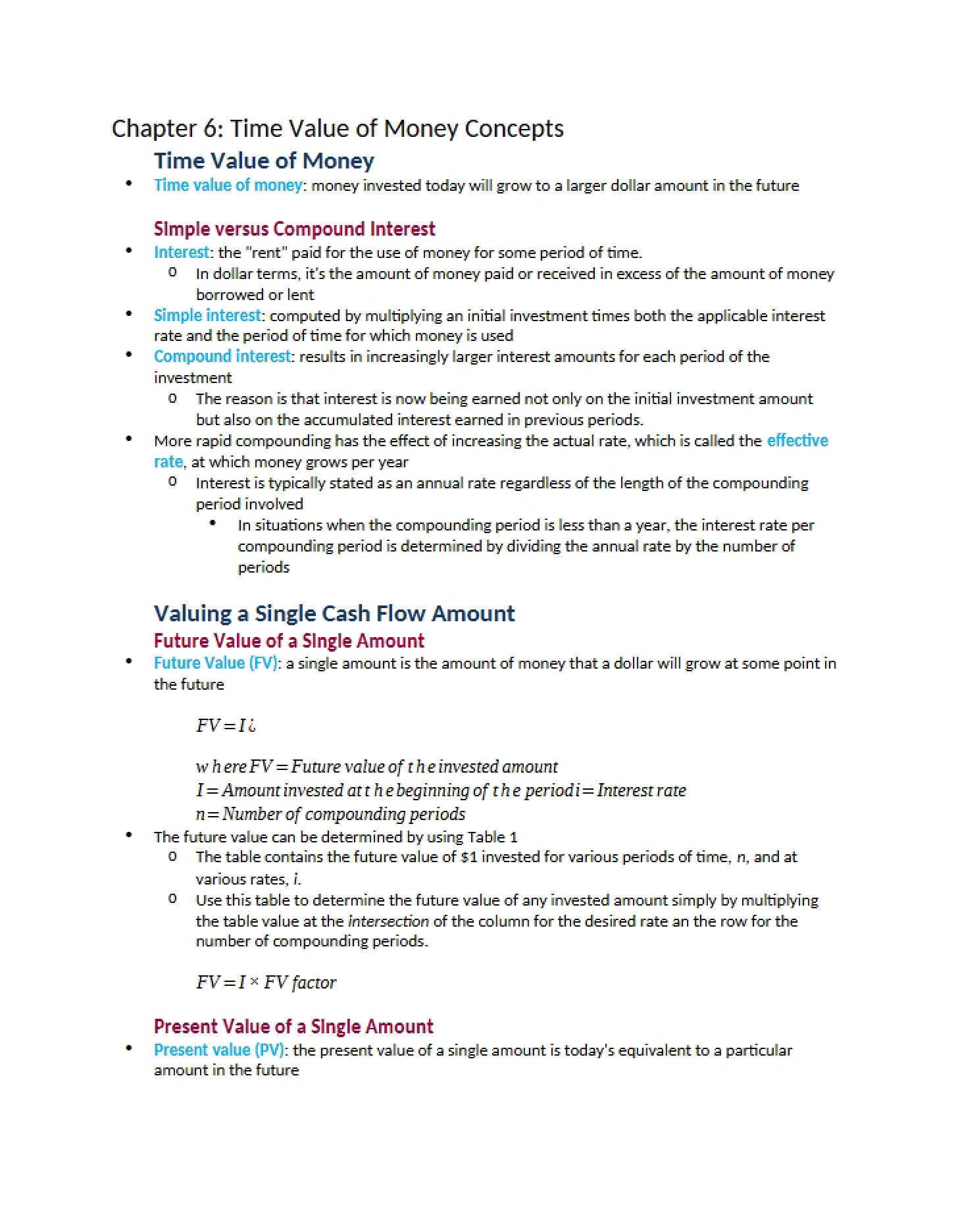 Financial Mathematics and Time Value (Chapter 6)