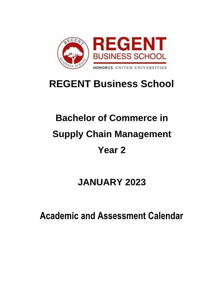 Year 2 Academic and Assessment Calendar - BCOM Supply Chain Management