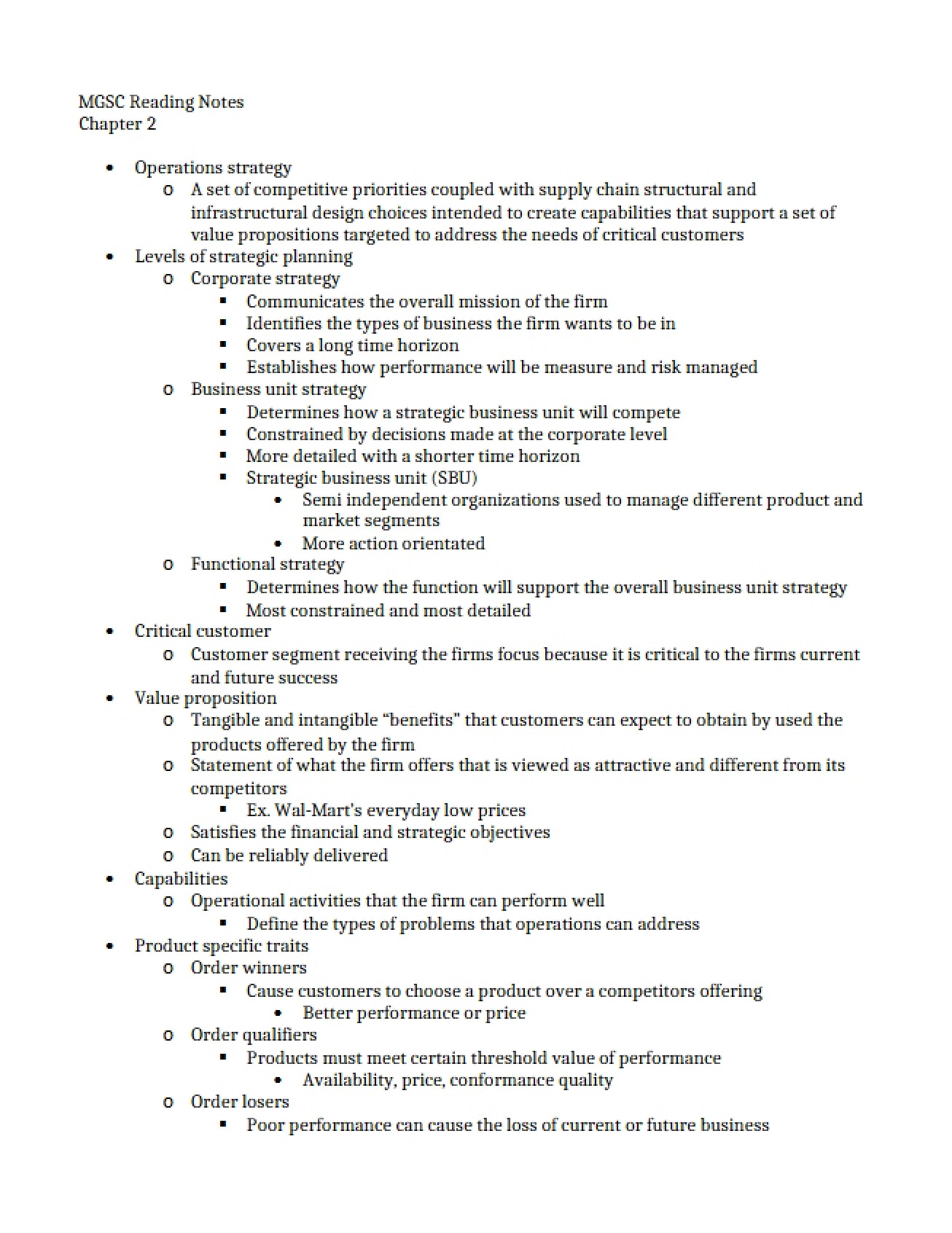 Operations Management Chapter Two