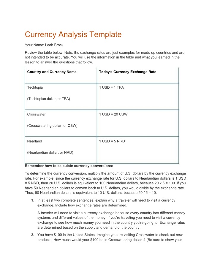 Template for Currency Analysis