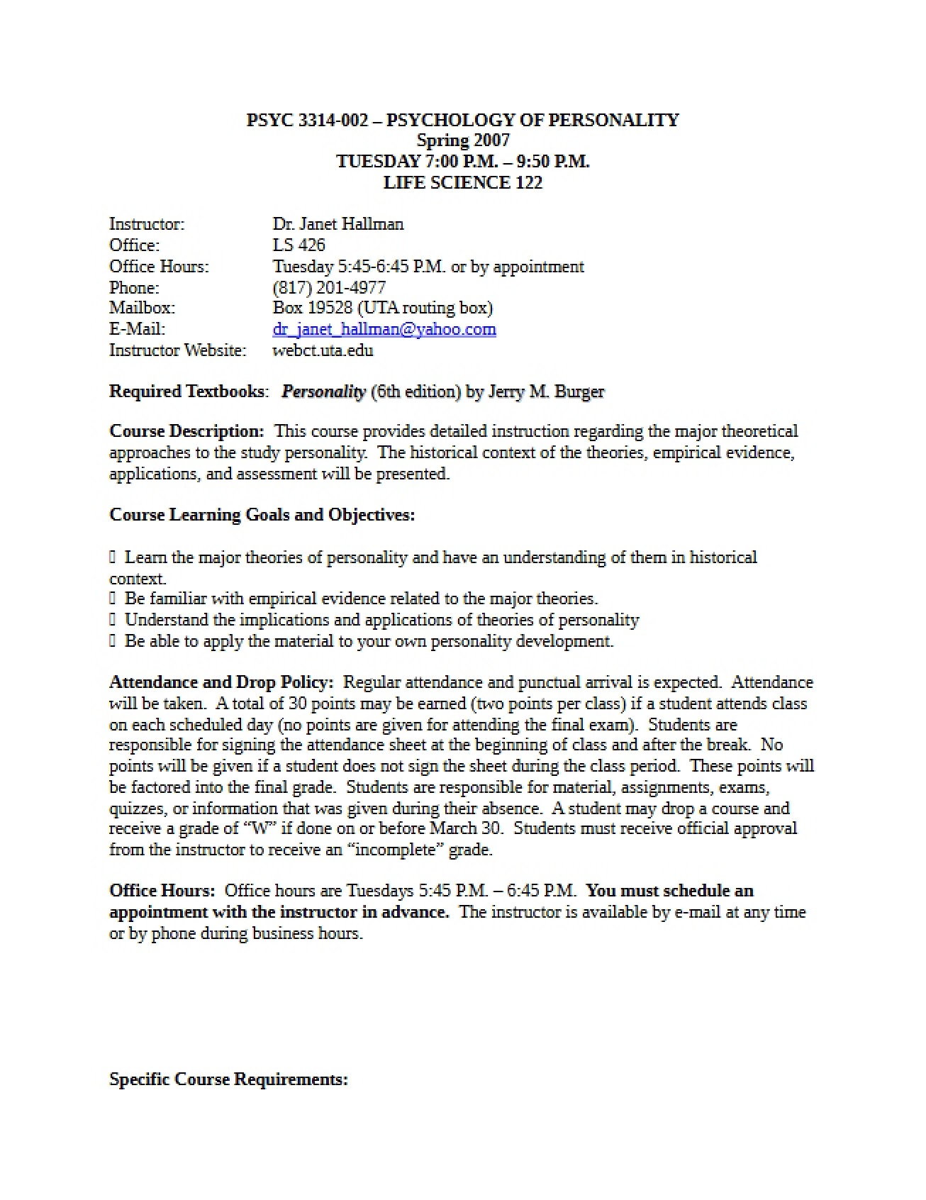 Syllabus Personality Psychology