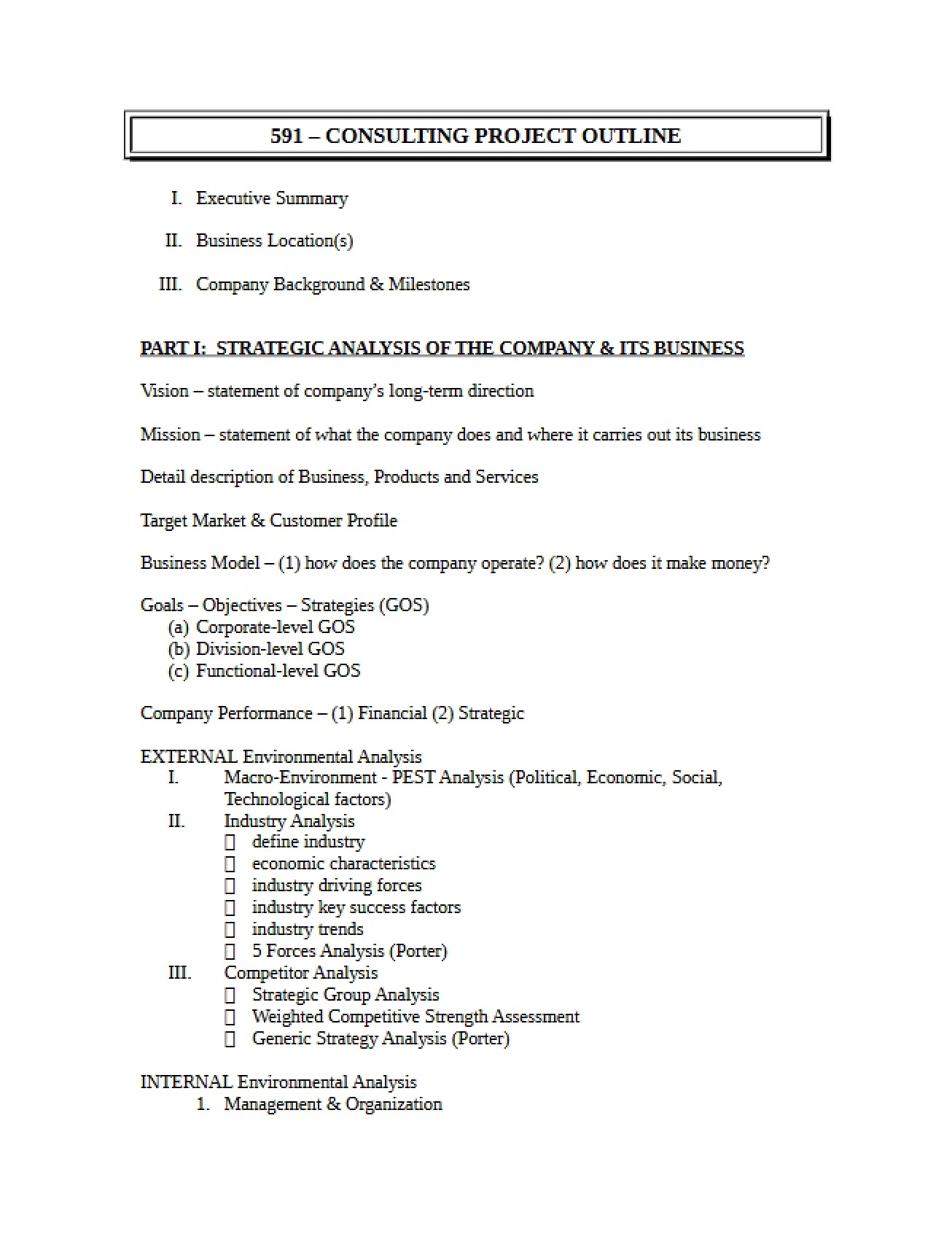 Consulting Project Capstone Outline