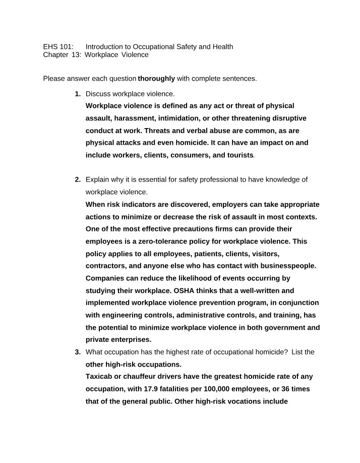Workplace Violence - Chapter 13 (EHS 101)