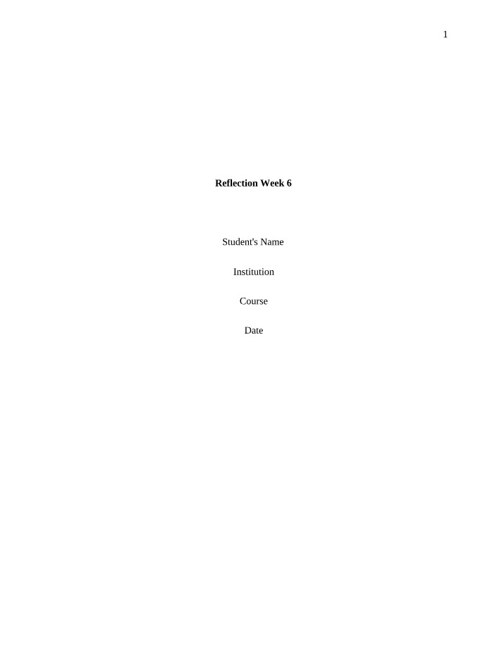 Week 6 Reflection