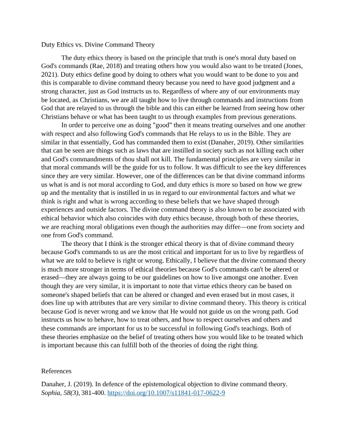 Notes on Duty Ethics and Divine Command Theory