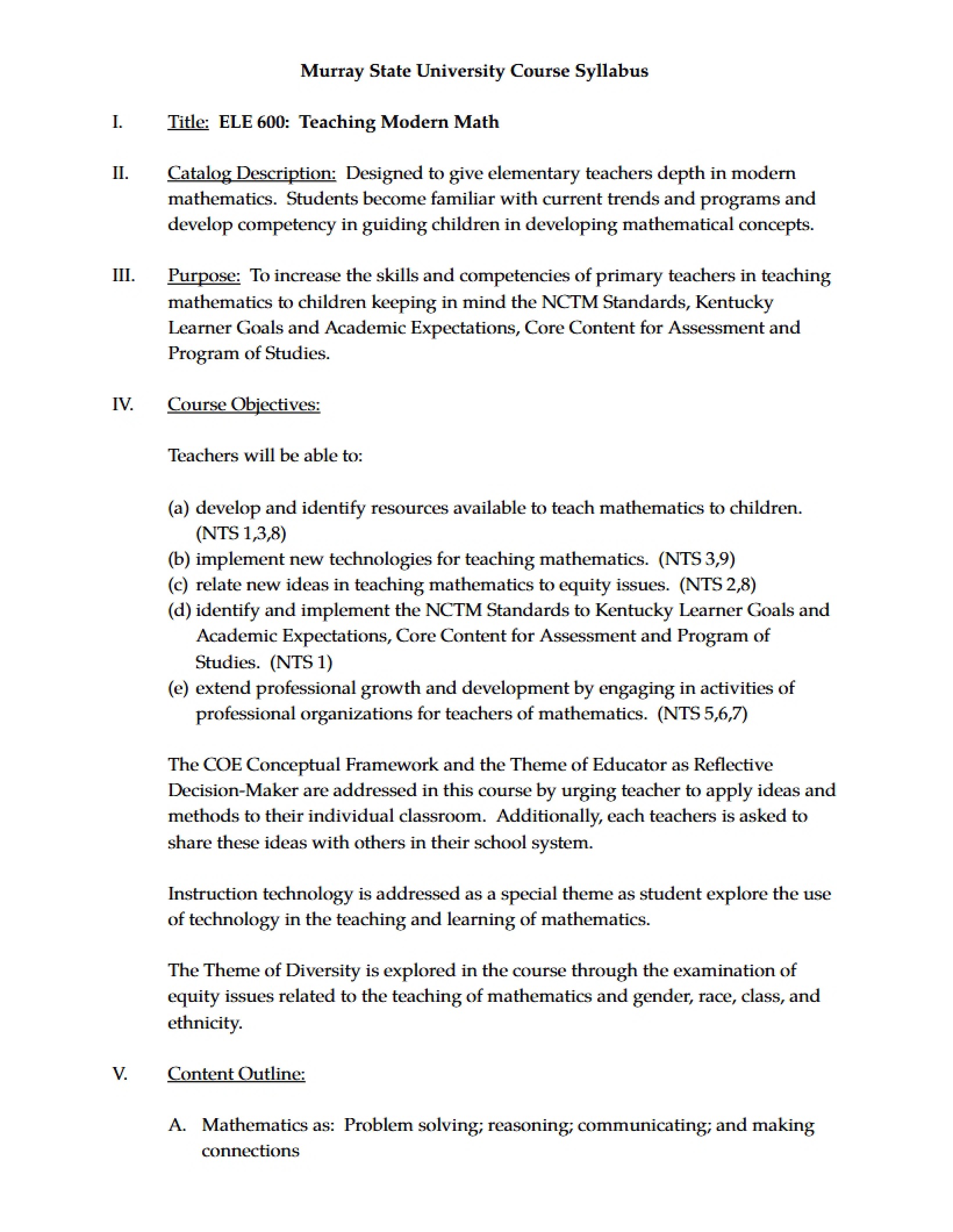 Syllabus - Teaching Modern Math