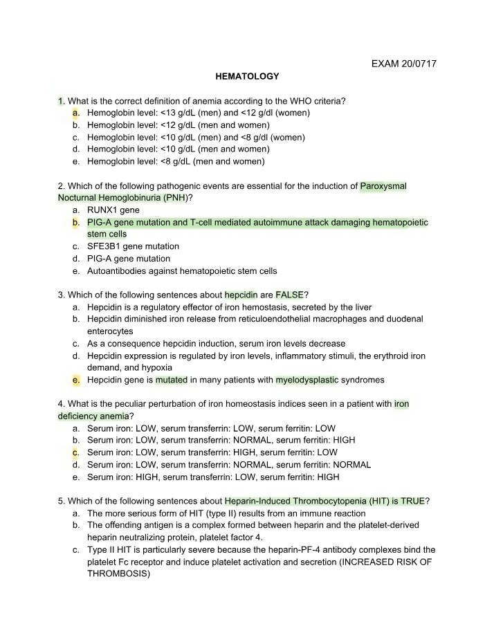 WHO Criteria for Anemia and Hemoglobin Levels