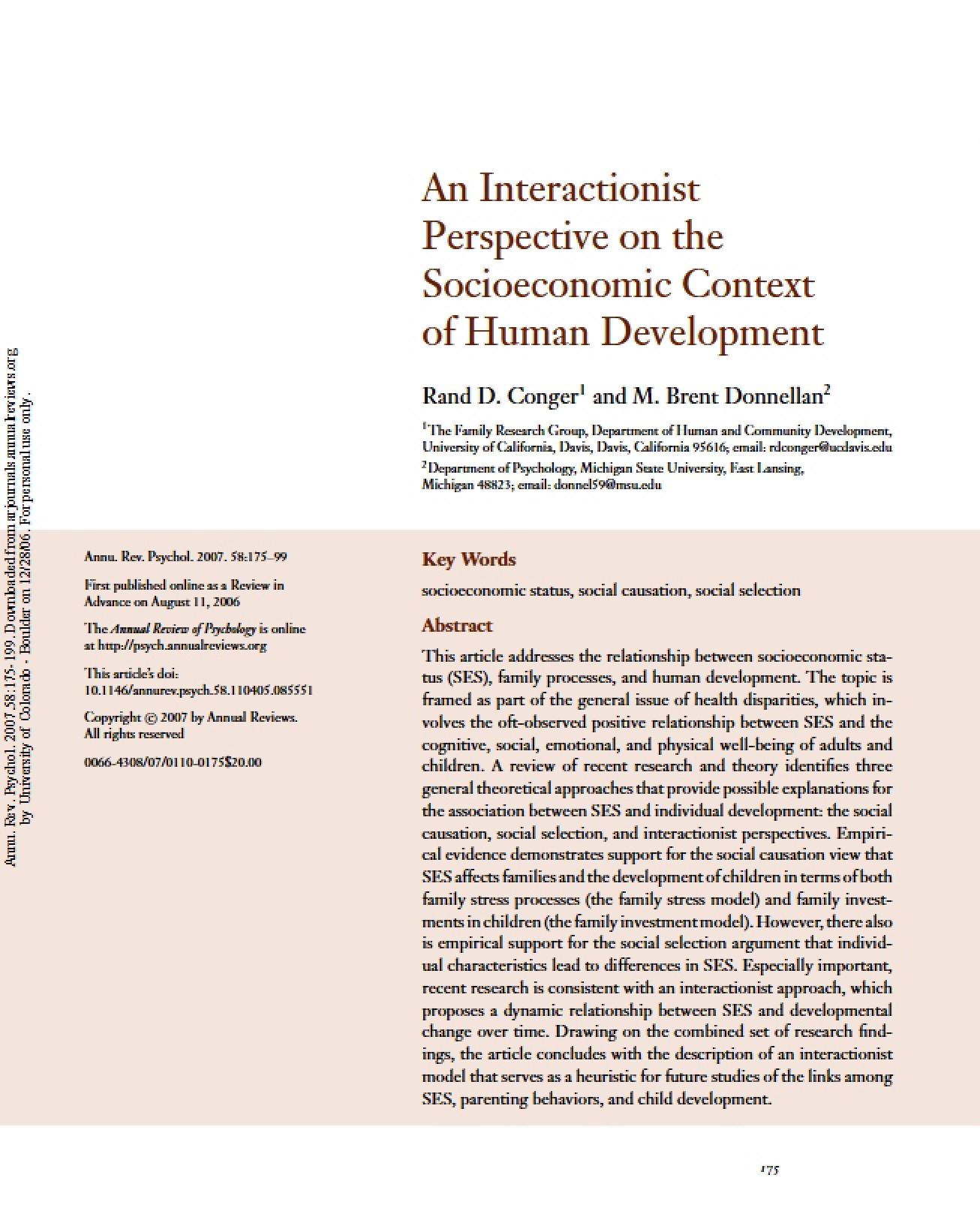 Interactionist View on the Socioeconomic Context of Human Development