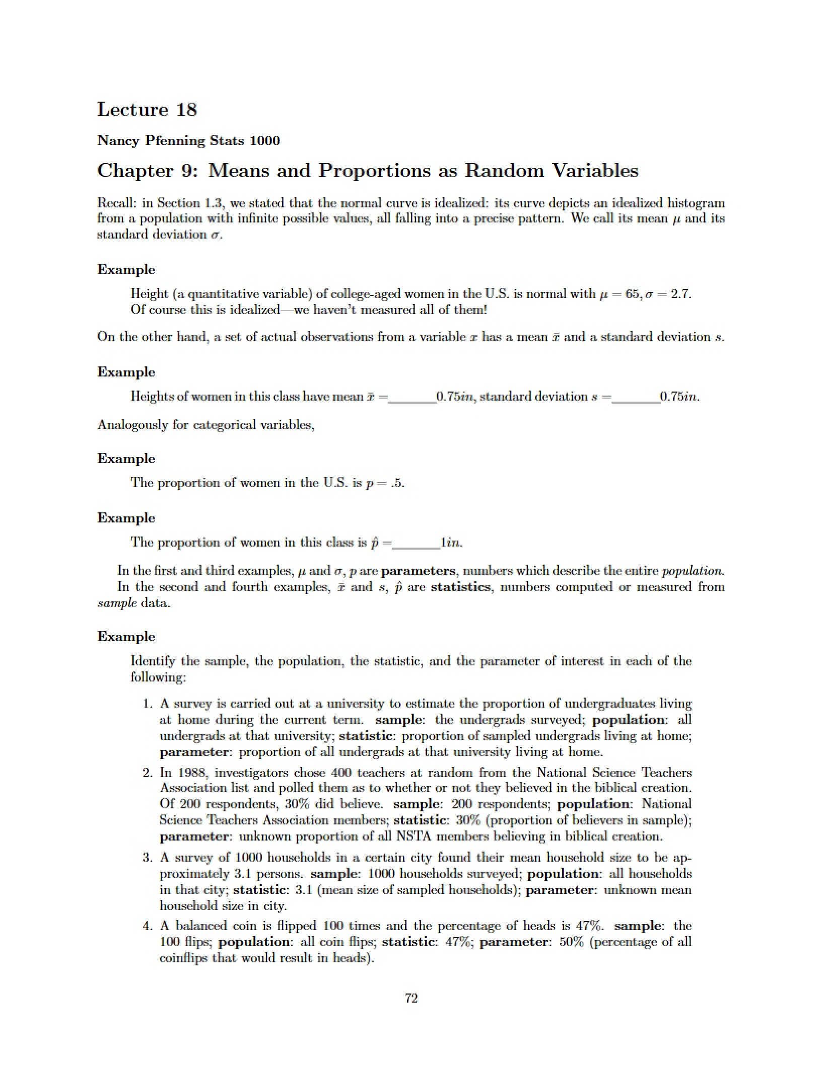 Random Variables Proportions and Means