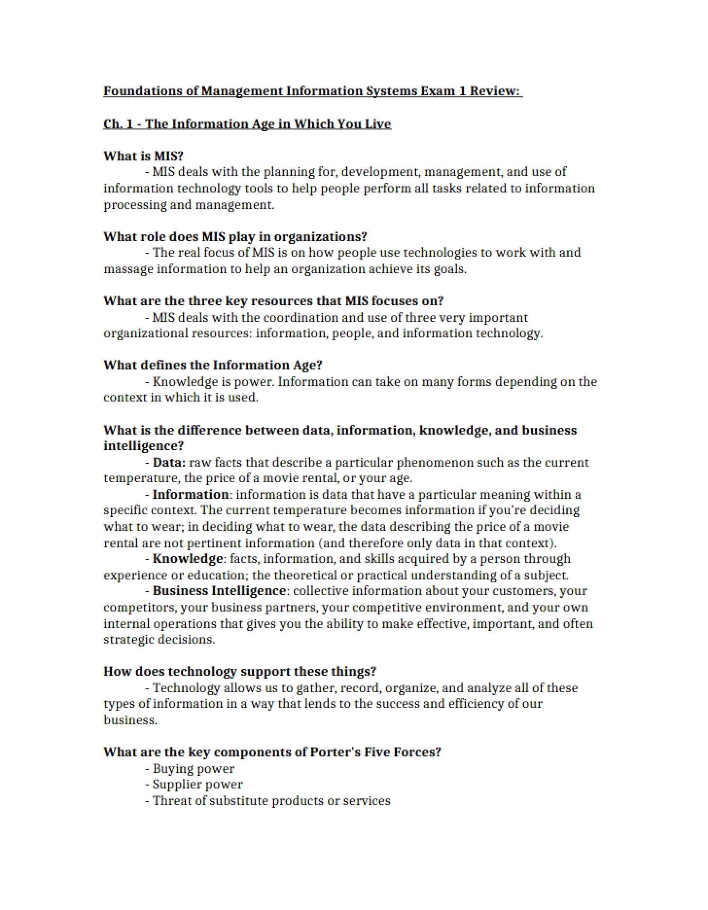 Core Principles of MIS