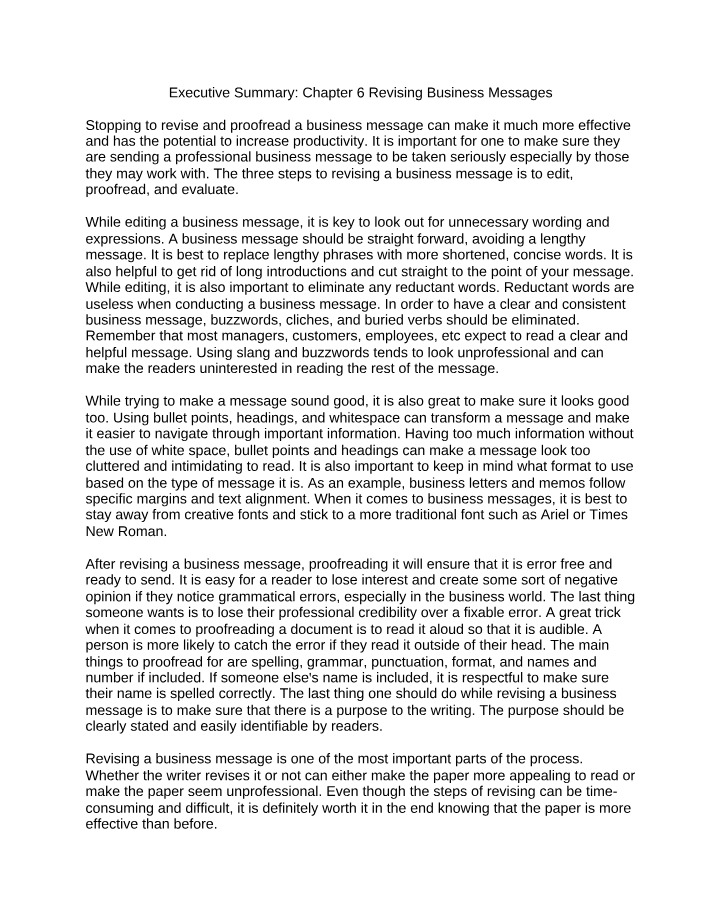 Chapter 6 Executive Summary - Revising Business Messages