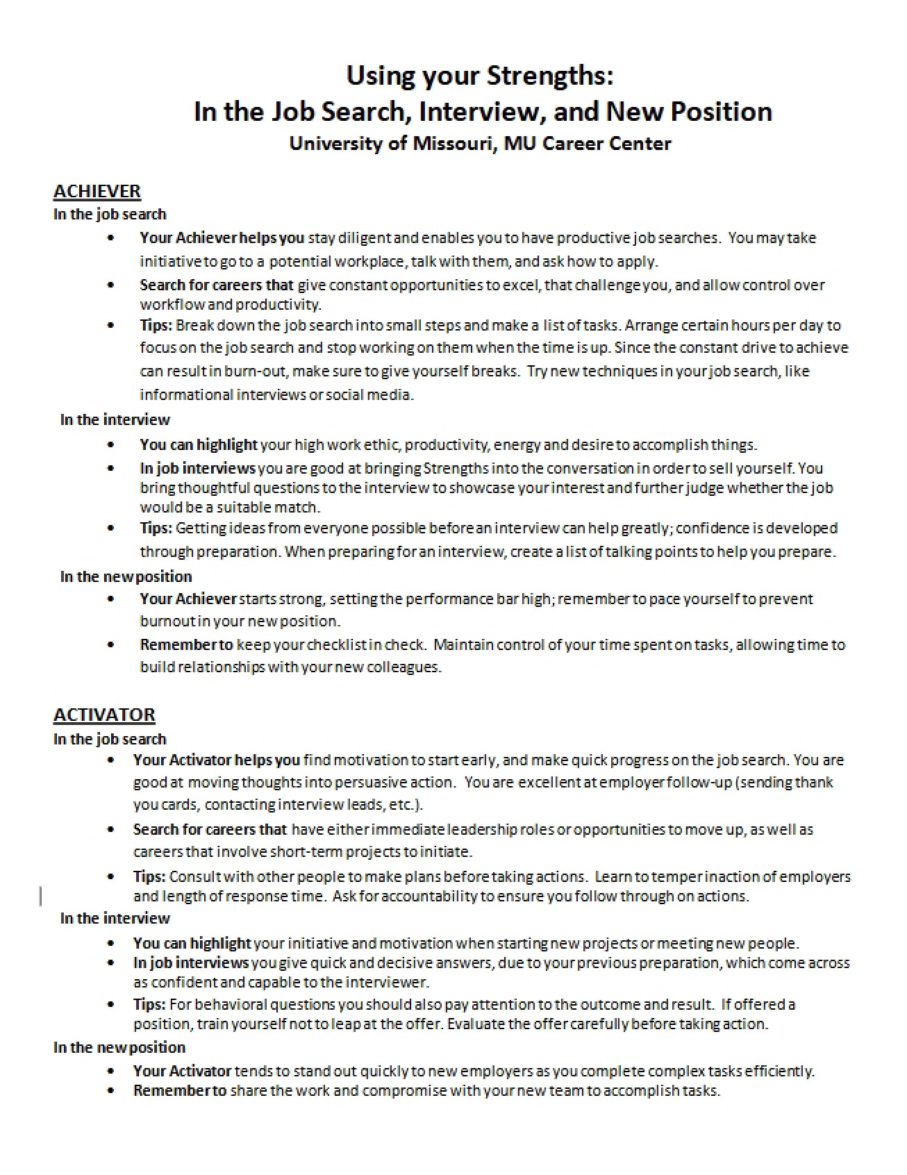 New Position Interviewing Strengths