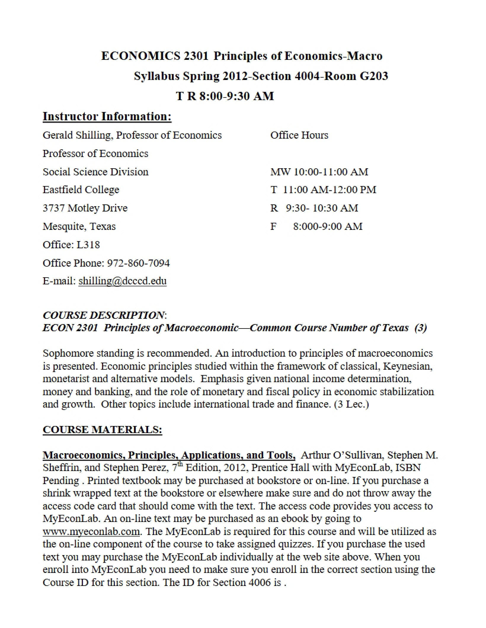 Syllabus - Principles of Macroeconomics
